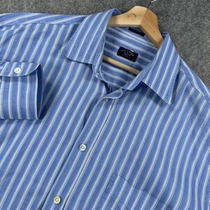 Paul & Shark Shirt Mens 2XL Blue White Striped Yachting Made Italy Linen Cotton